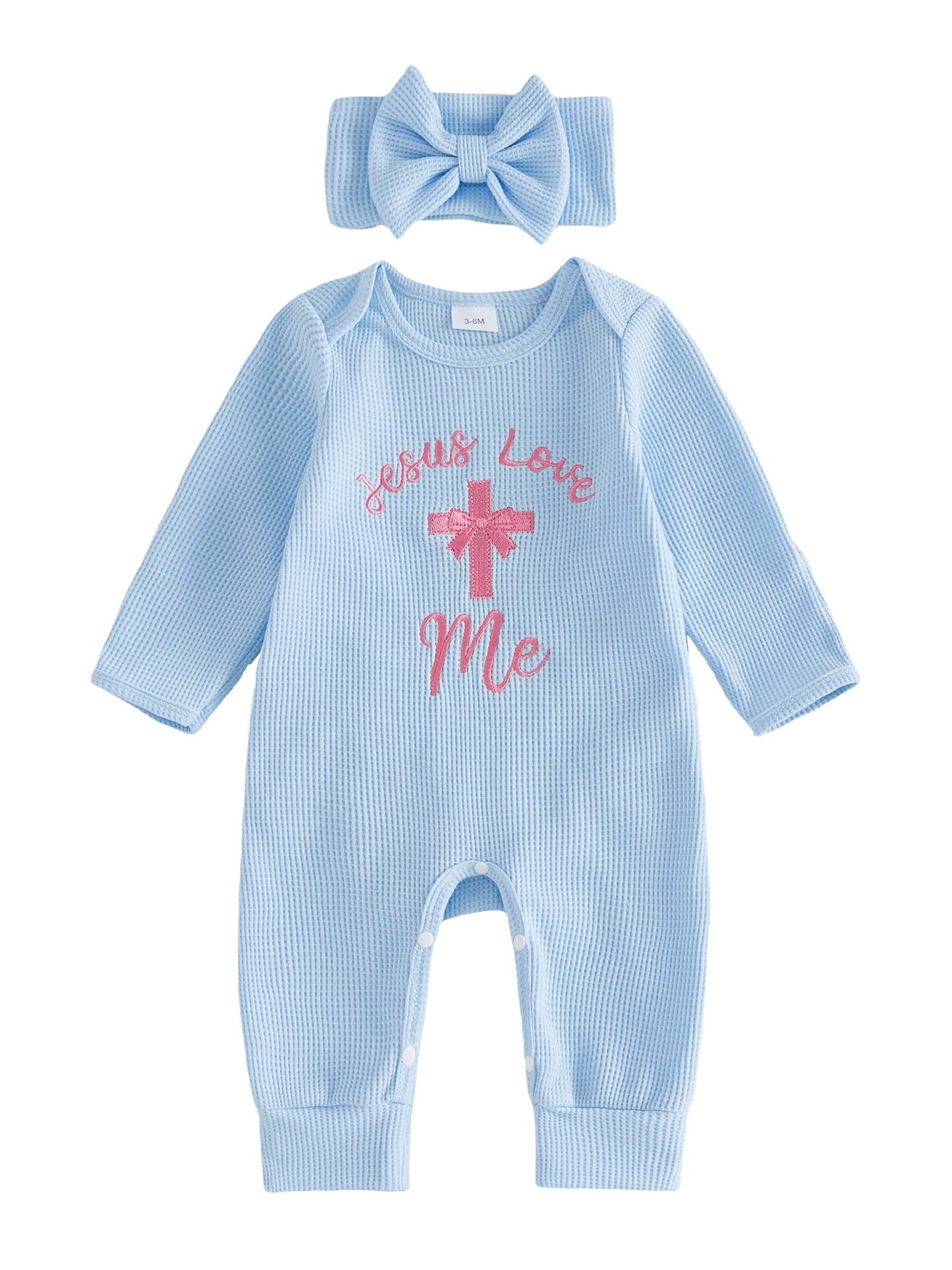 Baby Girls Easter Romper With Bunny Embroidery And Bow Headband