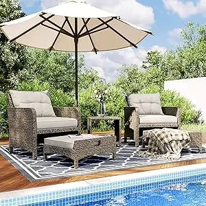 Pamapic 5 Piece Patio Furniture Set Rattan Outdoor Wicker Coffee Table