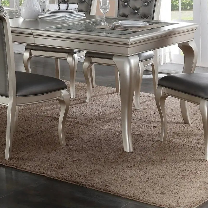 Dini 7pc Rectangular Glass Dining Table Set With Tufted Chairs