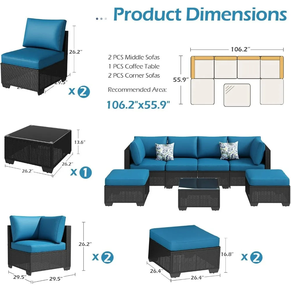 UMAX 7 Piece Outdoor Patio Furniture Set PE Rattan Wicker Cushions Tea Table