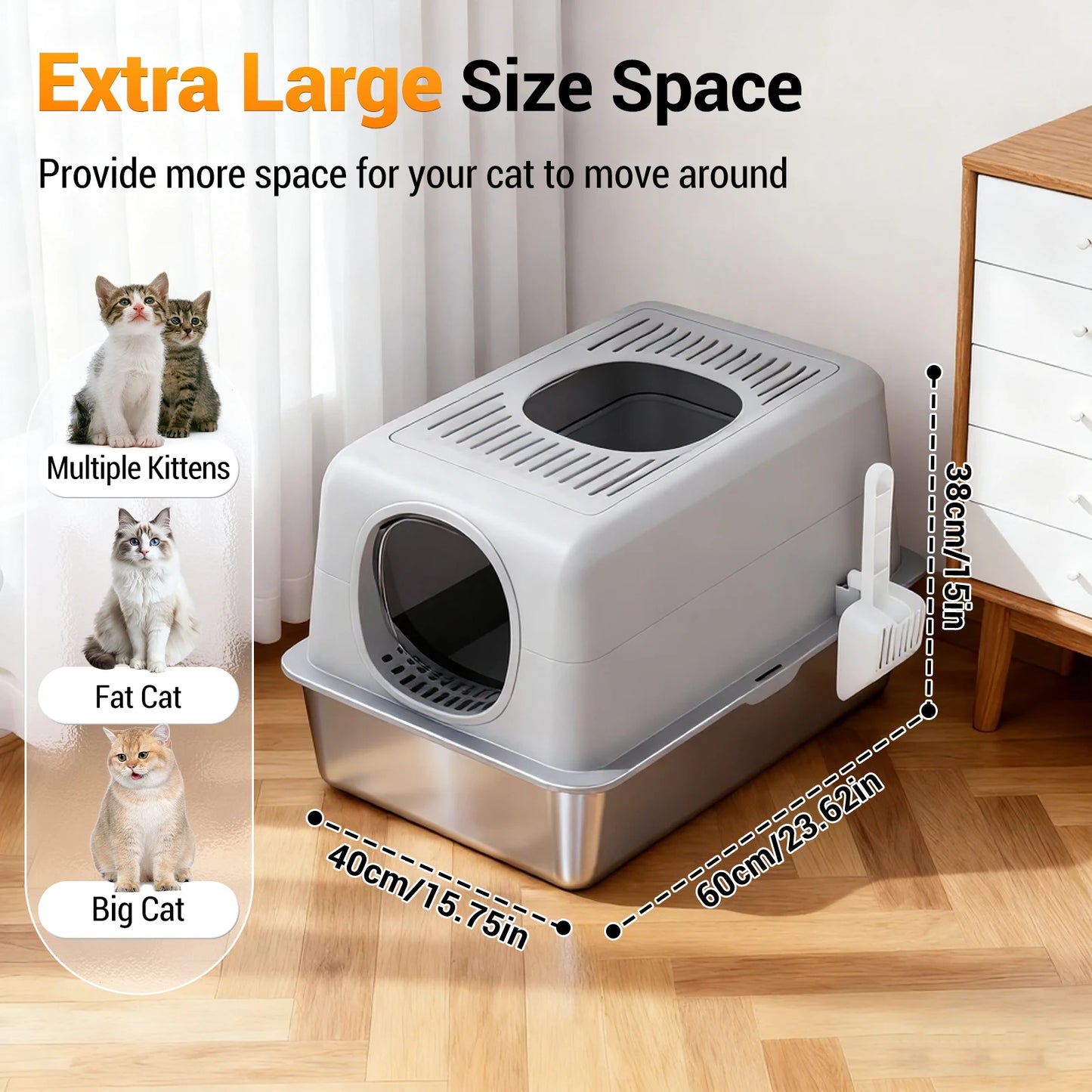 TWISTER.CK Stainless Steel Cat Litter Box Top Front Entry TwoInOne