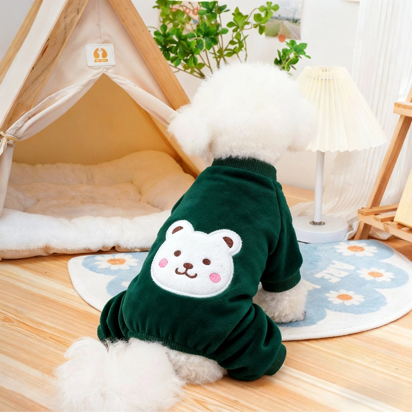 Autumn Winter Dog Fleece Jumpsuit Coat With Leash Ring