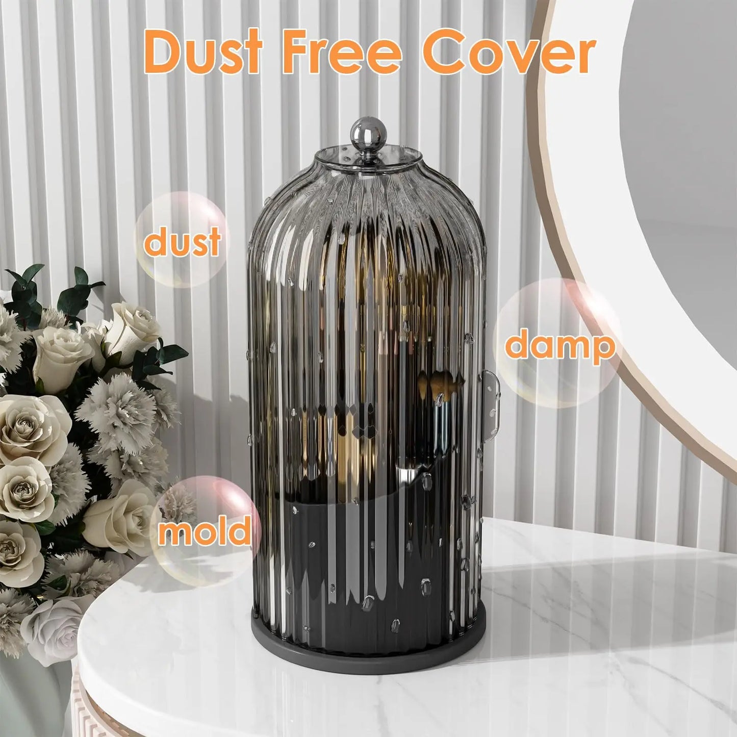 Dustproof Rotating Makeup Brush Holder With Secure Spinning Lid