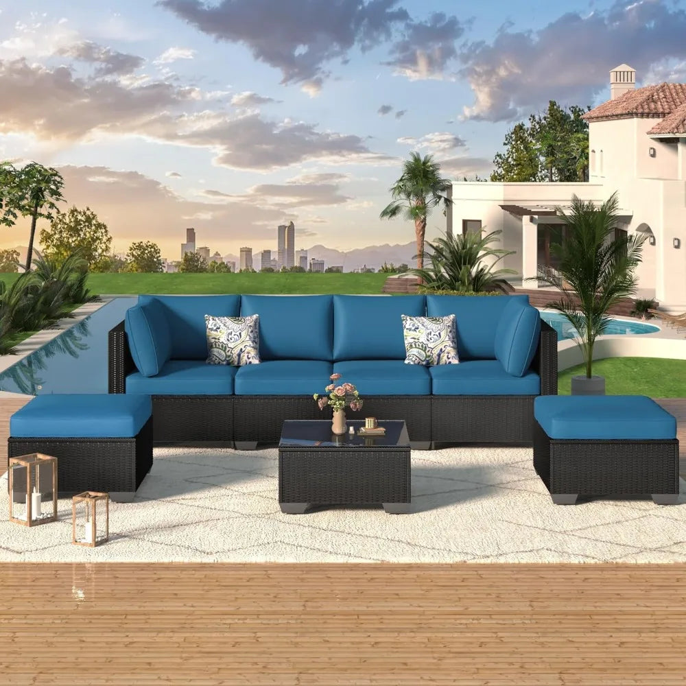 UMAX 7 Piece Outdoor Patio Furniture Set PE Rattan Wicker Cushions Tea Table