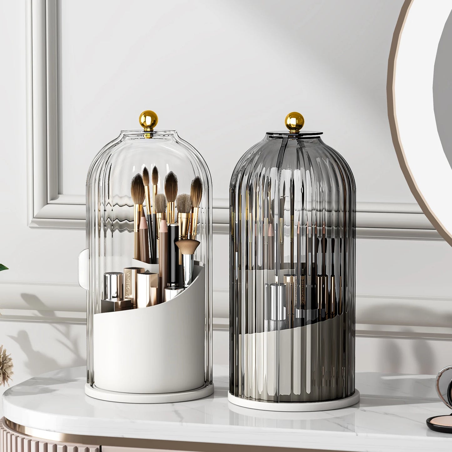 Dustproof Rotating Makeup Brush Holder With Secure Spinning Lid