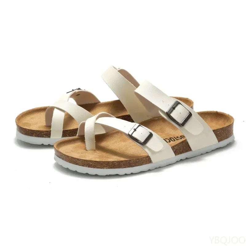 YBQJOO Womens Premium Cork Casual Comfort Flat Slippers