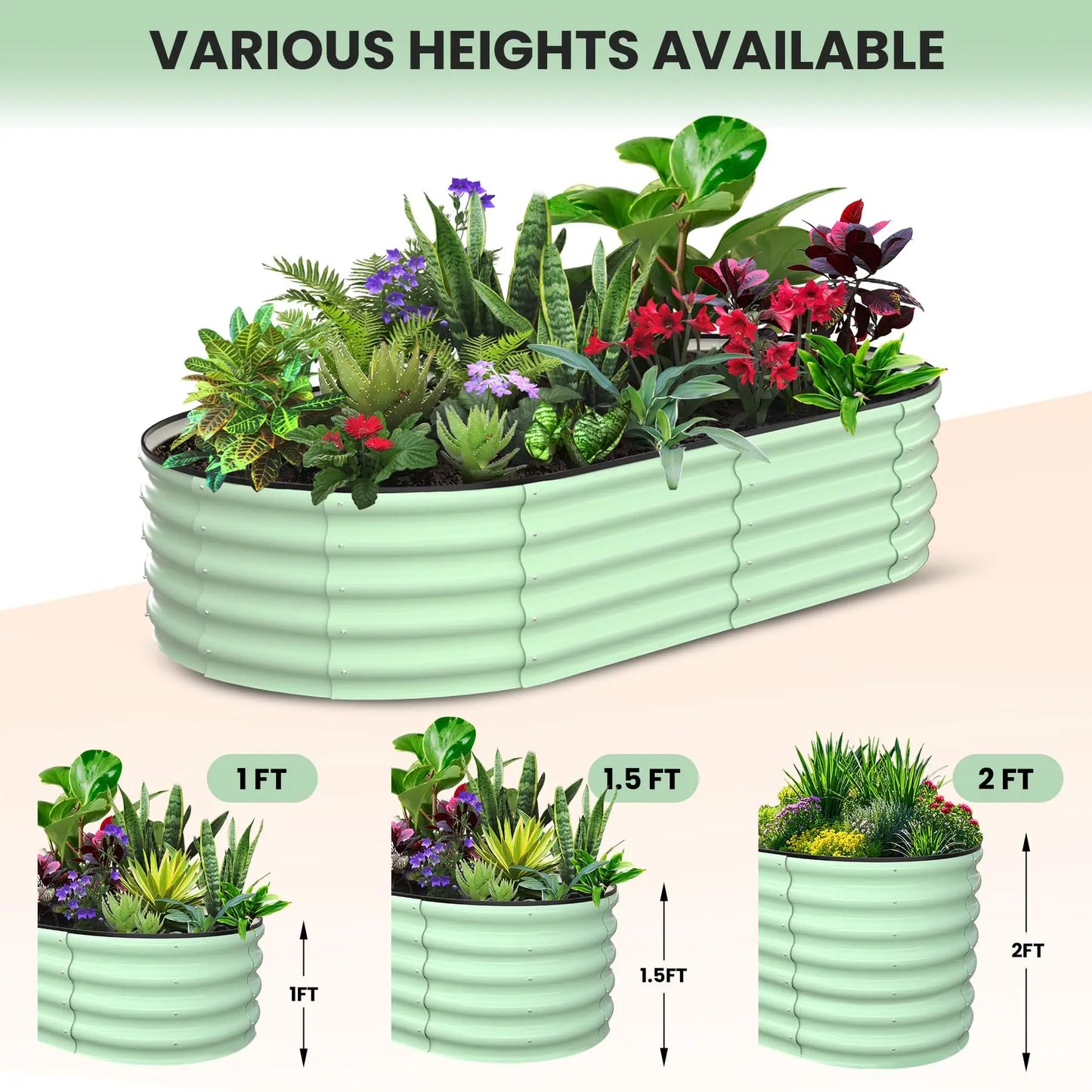HiMISS Oval Galvanized Steel Raised Garden Bed Planter Box