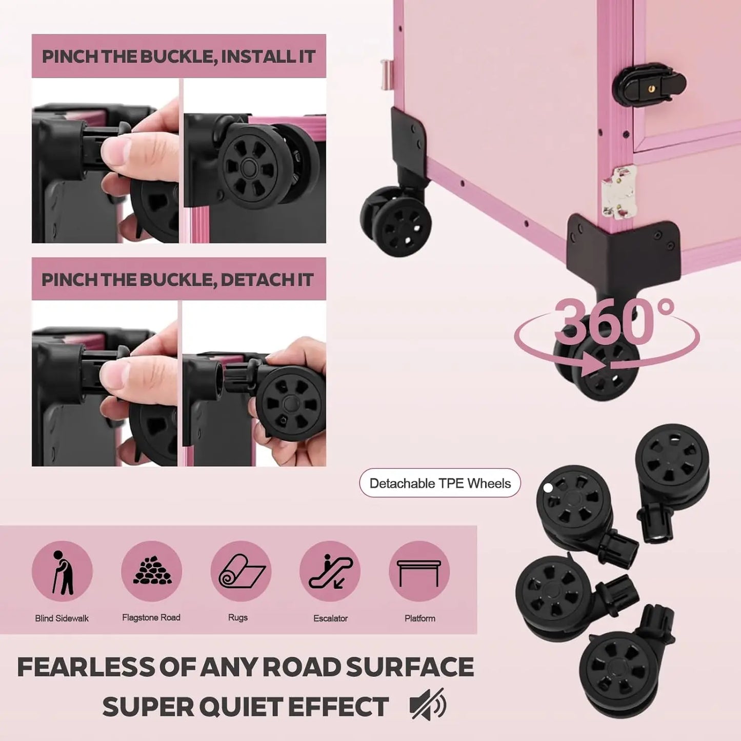 Portable Rolling Manicure Table With Foldable Travel Desk And Storage