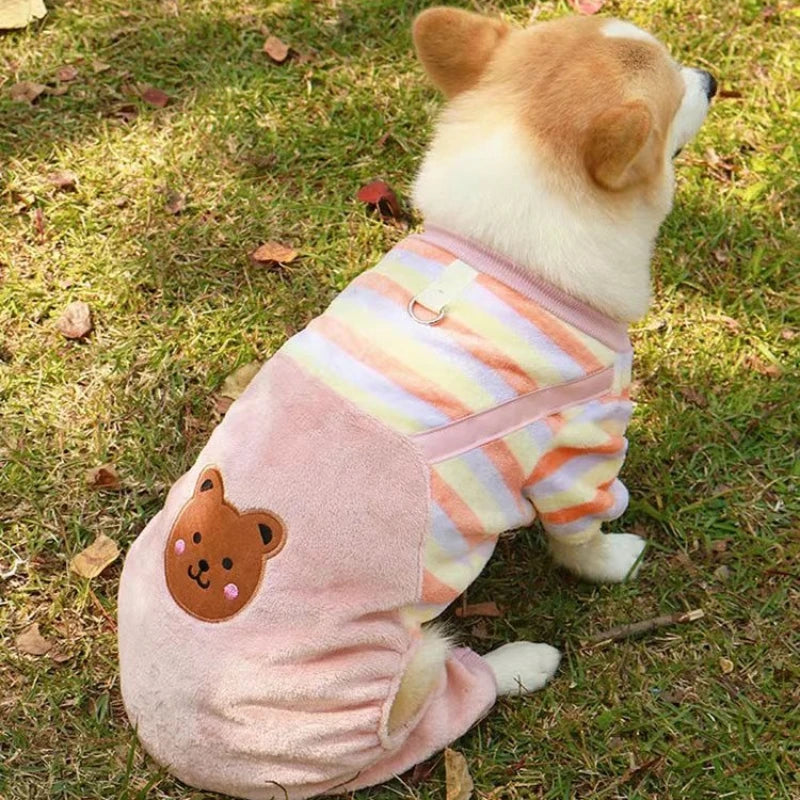 Autumn Winter Dog Fleece Jumpsuit Coat With Leash Ring