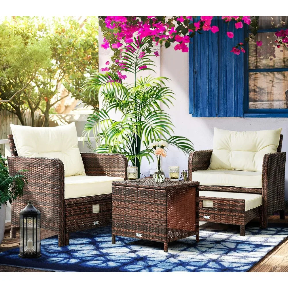 Pamapic 5 Piece Patio Furniture Set Rattan Outdoor Wicker Coffee Table