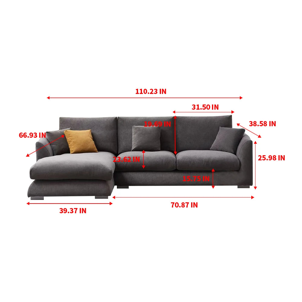 Cloud Down Filled L Shaped Chaise Sofa Living Room