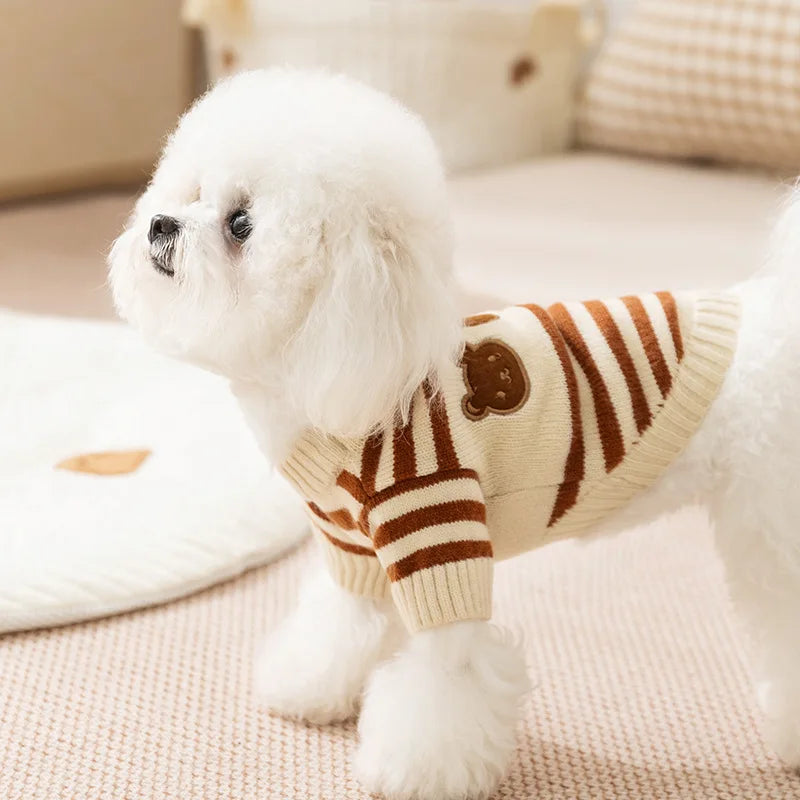 Knitted Dog Sweater Bear Striped Puppy Winter Coat For Dogs