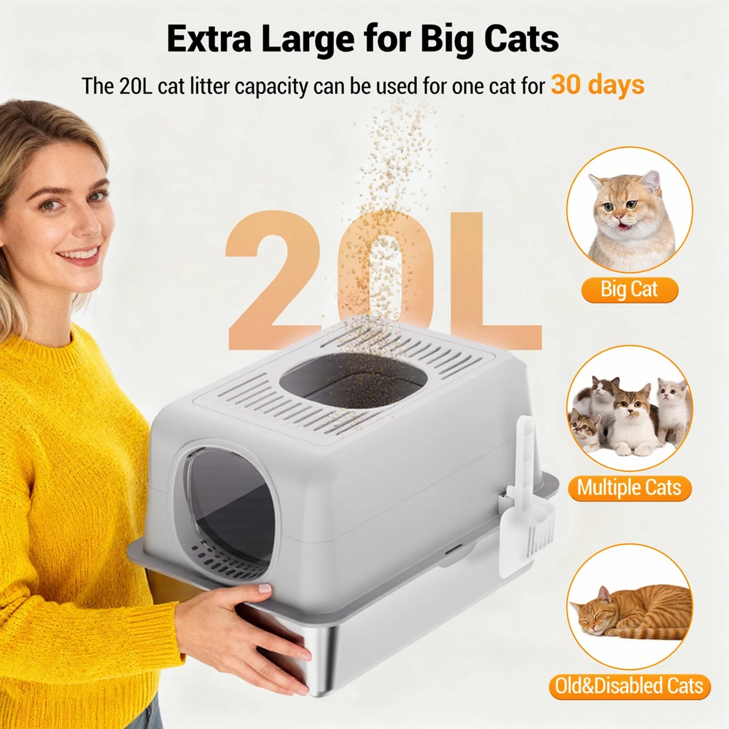 TWISTER.CK Stainless Steel Cat Litter Box Top Front Entry TwoInOne