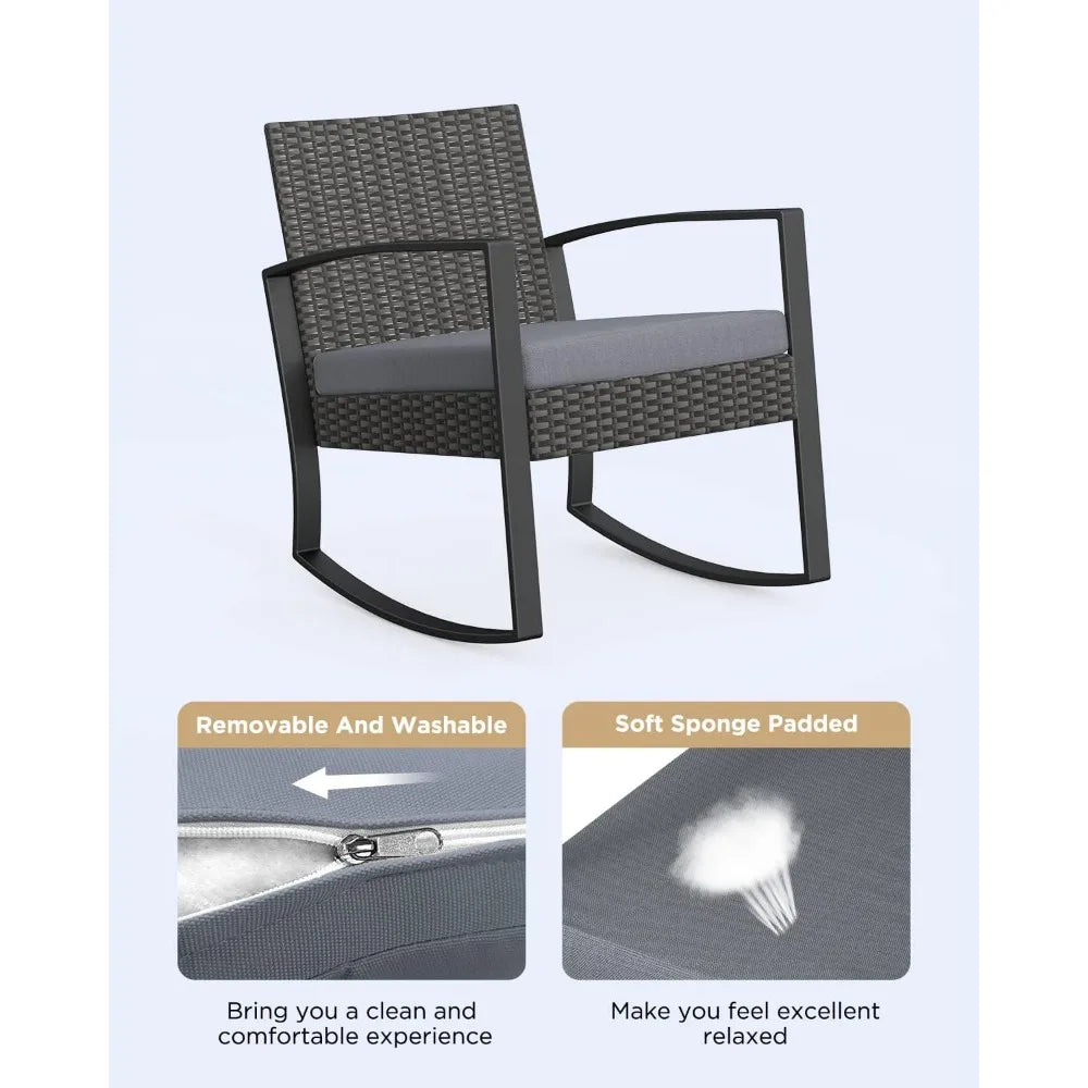 Three Piece Outdoor Rattan Rocking Bistro Set With Coffee Table