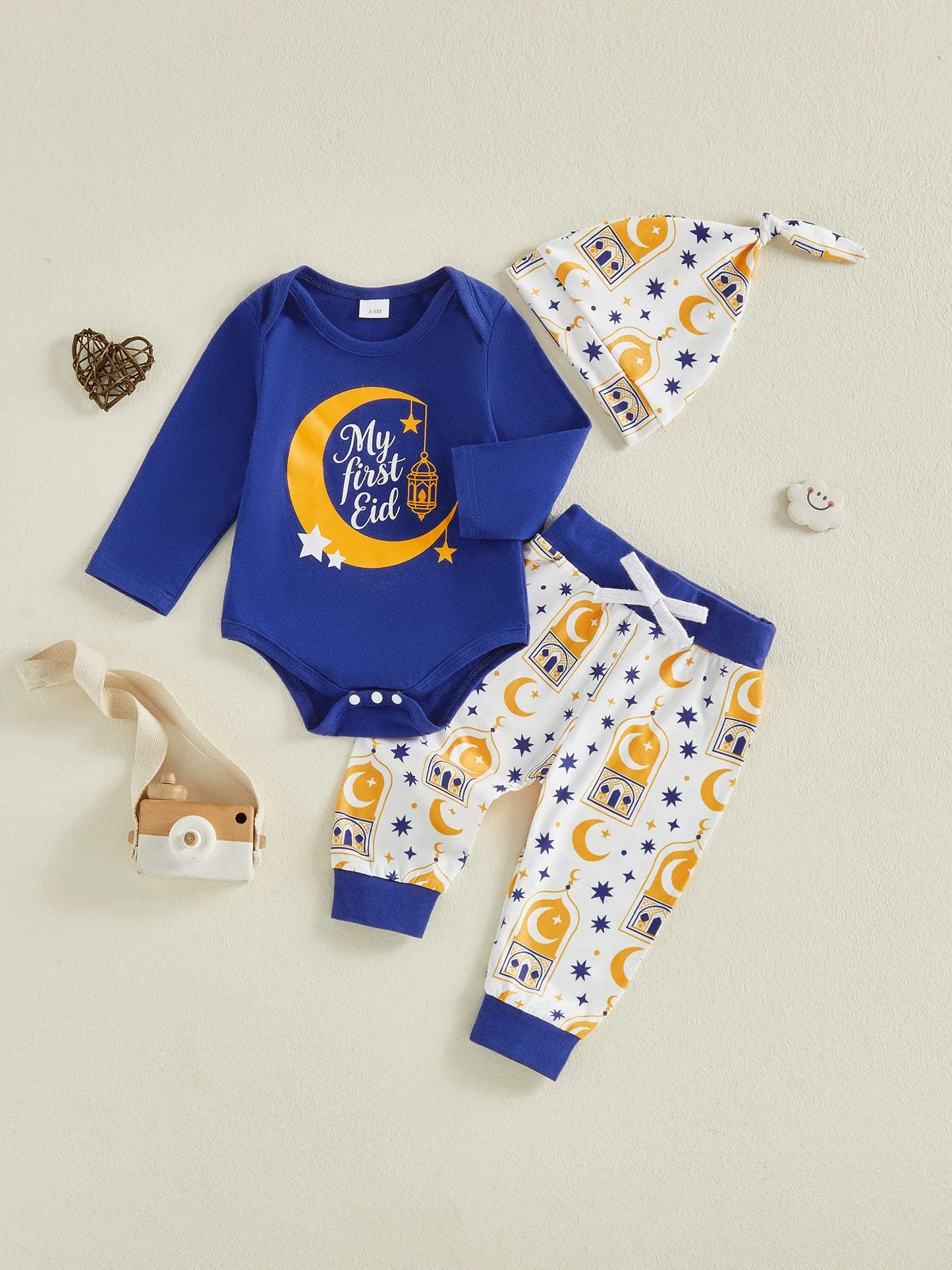 NONECN Baby Girl Ramadan Set Sunflower Dress And Leggings Headband