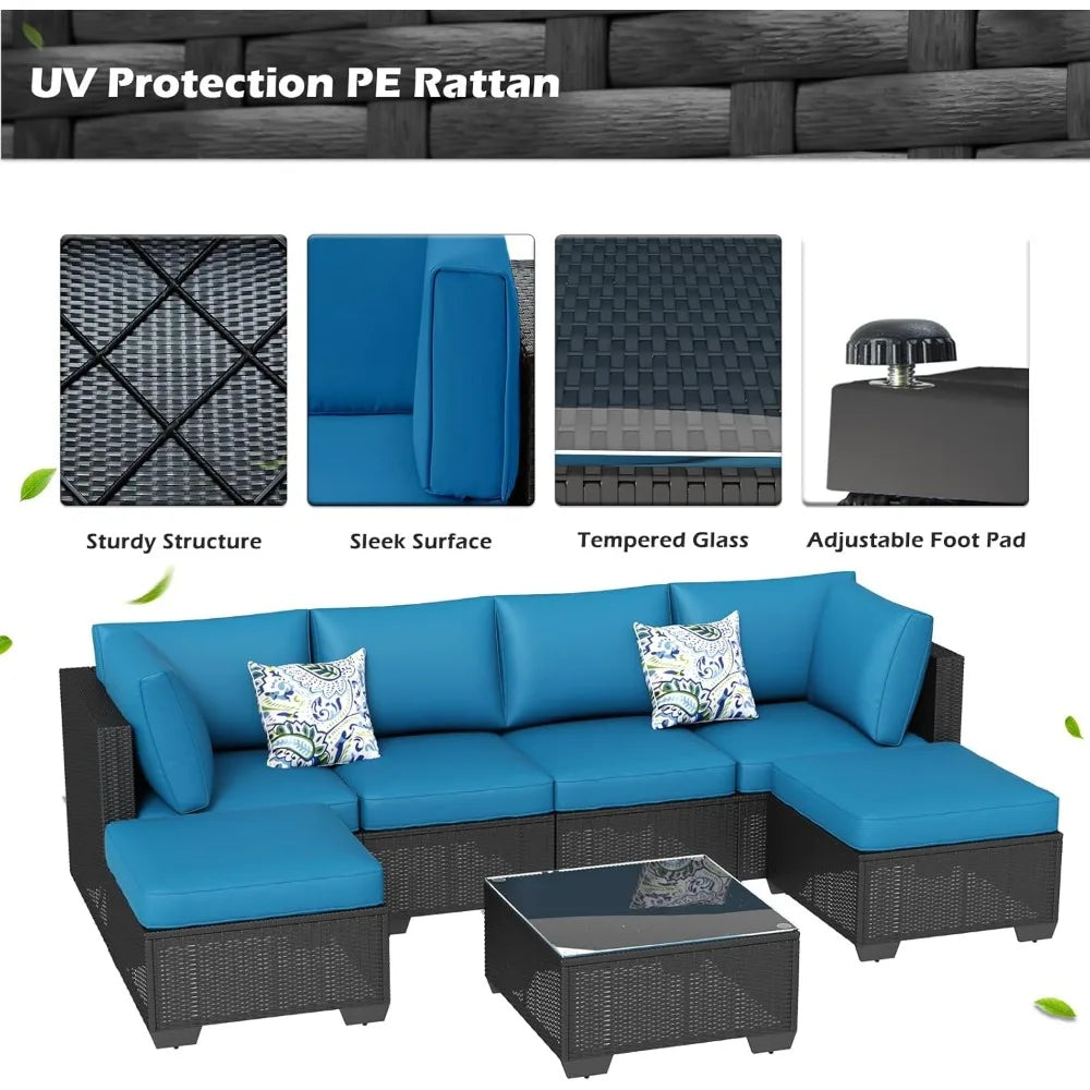 UMAX 7 Piece Outdoor Patio Furniture Set PE Rattan Wicker Cushions Tea Table