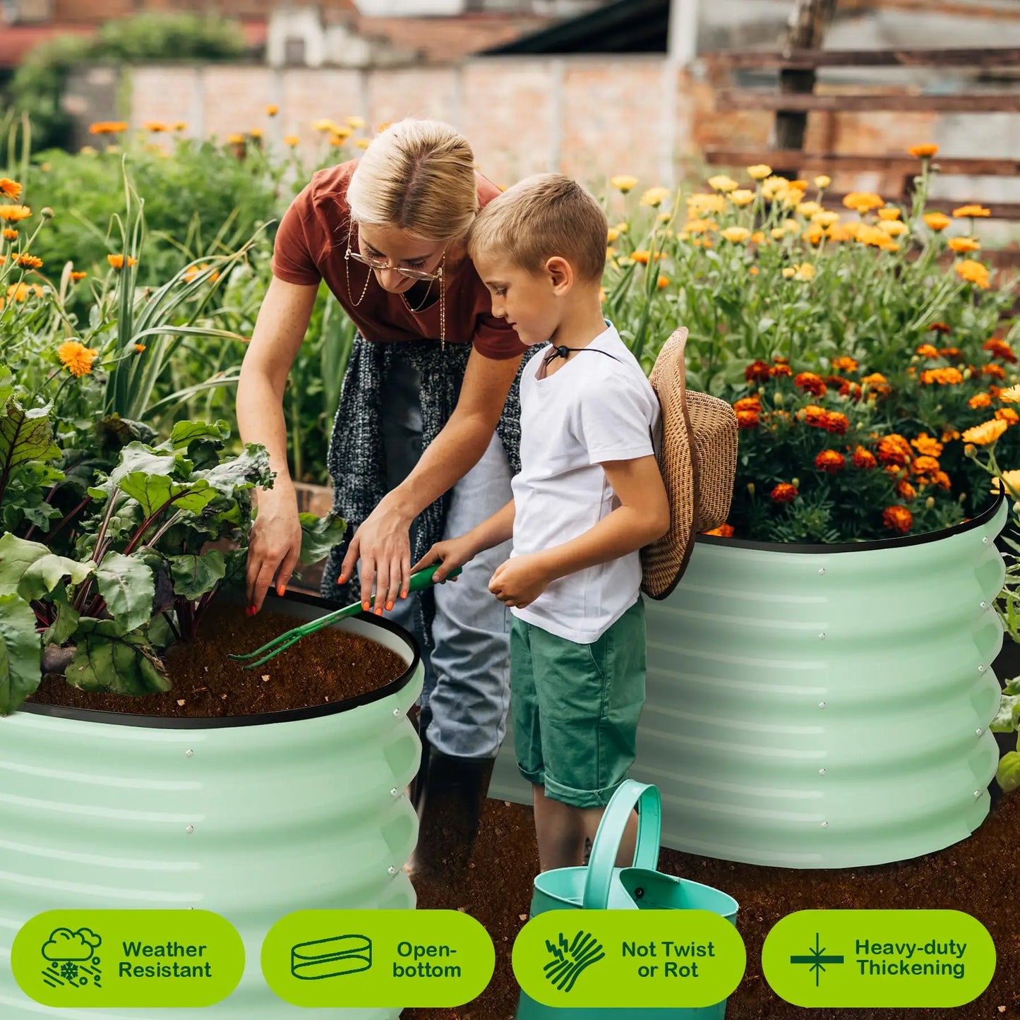 HiMISS Oval Galvanized Steel Raised Garden Bed Planter Box
