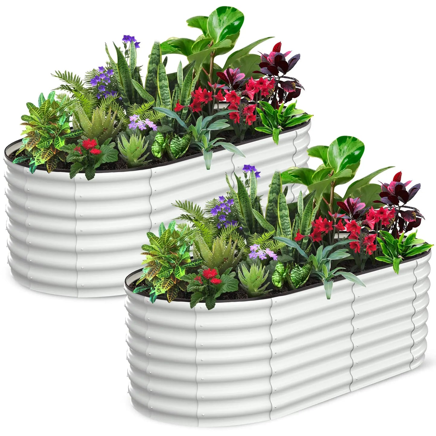 HiMISS Oval Galvanized Steel Raised Garden Bed Planter Box