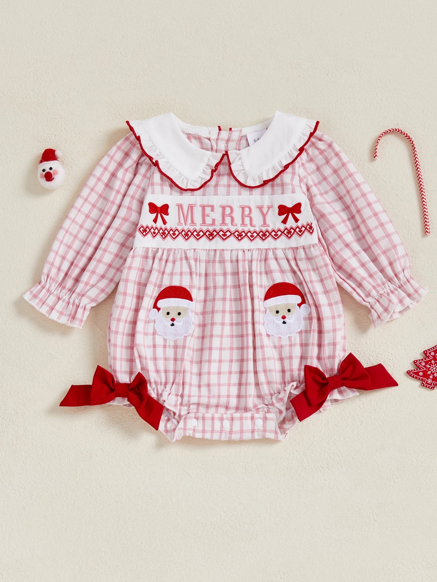 Infant Christmas Ruffle Collar Reindeer Applique Romper