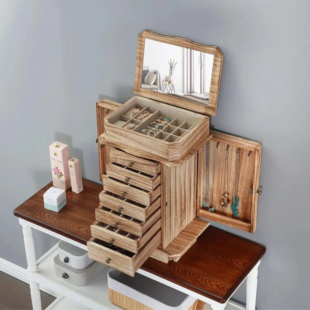 MKDK Standing Jewelry Armoire With Mirror And 7 Drawers