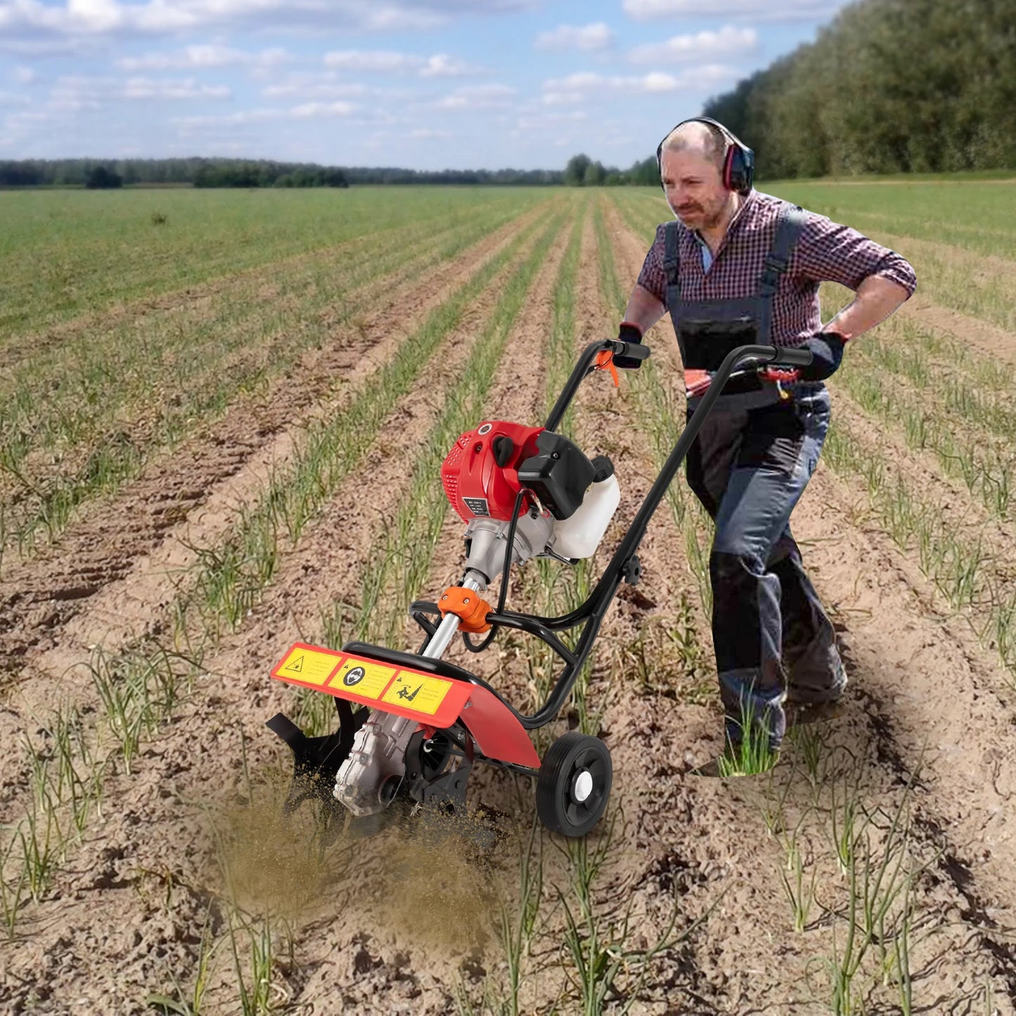 CNCEST 1.9kW Gas Powered Garden Tiller Rototiller for Soil