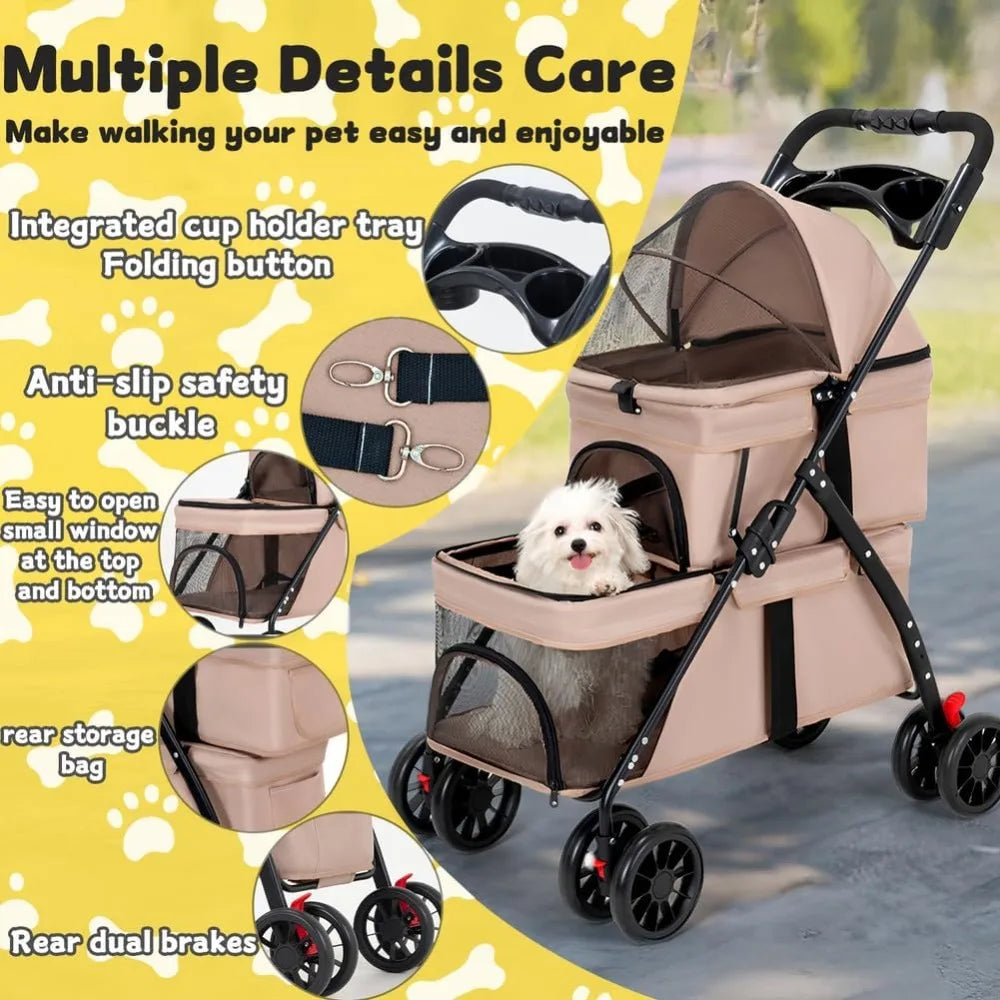 RBXC Pet Stroller For Dogs And Cats Foldable Travel Carrier