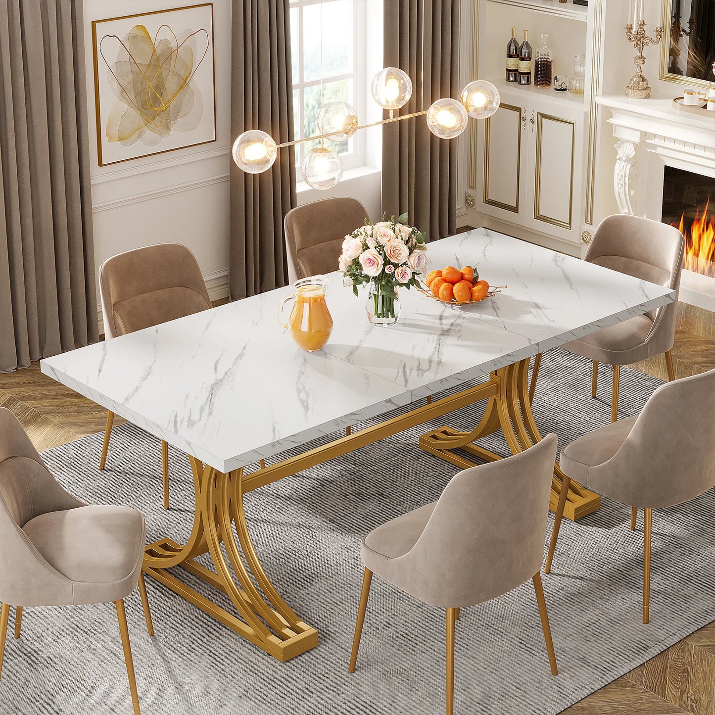 Tribesigns Rectangular Dining Table For Modern Kitchen With Faux Marble