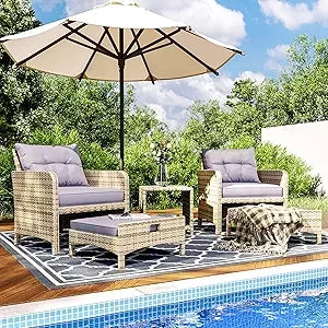 Pamapic 5 Piece Patio Furniture Set Rattan Outdoor Wicker Coffee Table