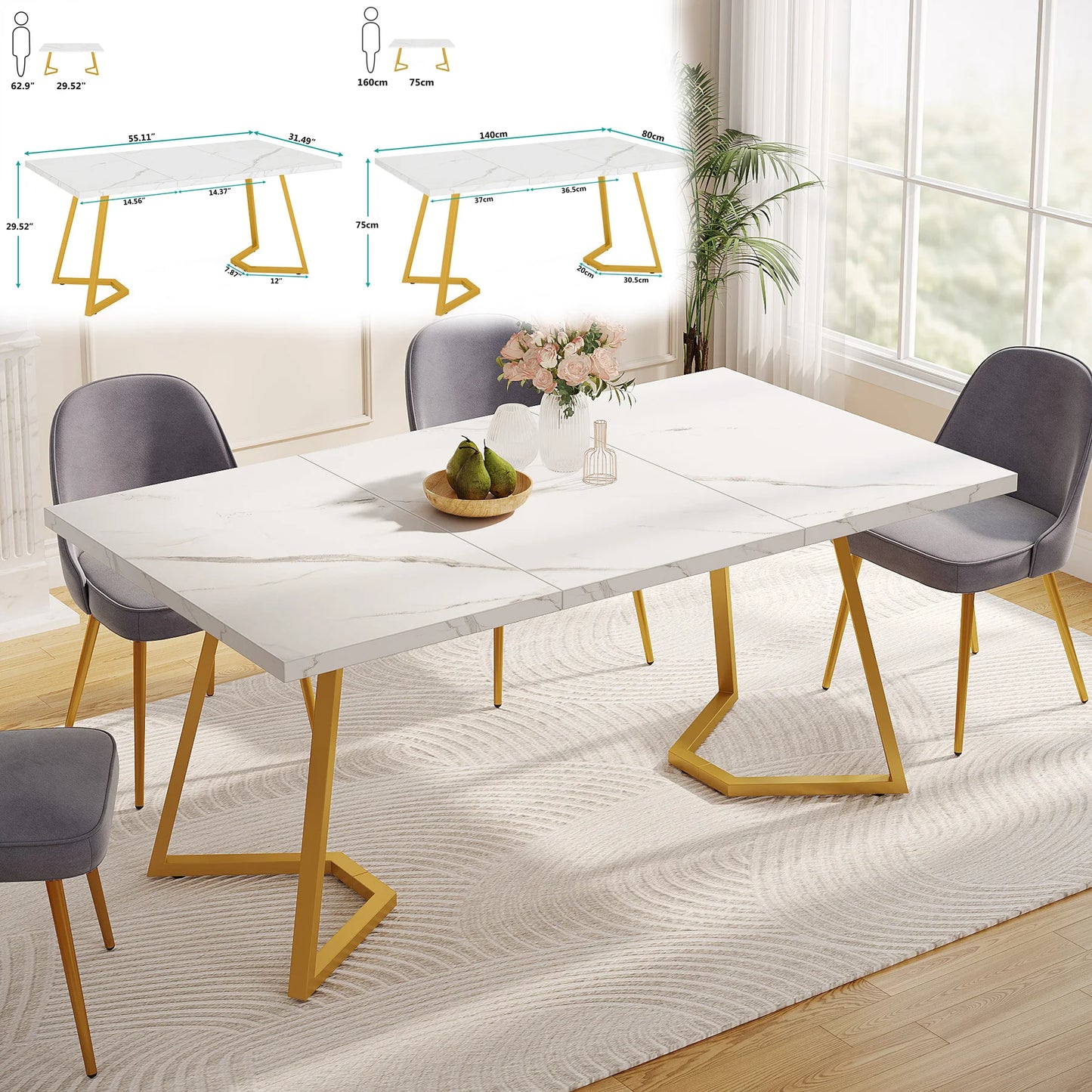 Tribesigns Rectangular Dining Table For Modern Kitchen With Faux Marble