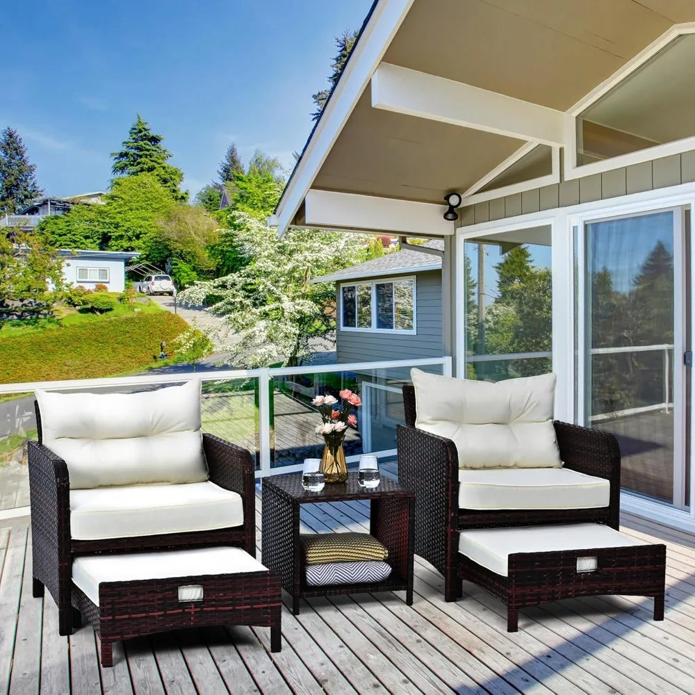 Pamapic 5 Piece Patio Furniture Set Rattan Outdoor Wicker Coffee Table