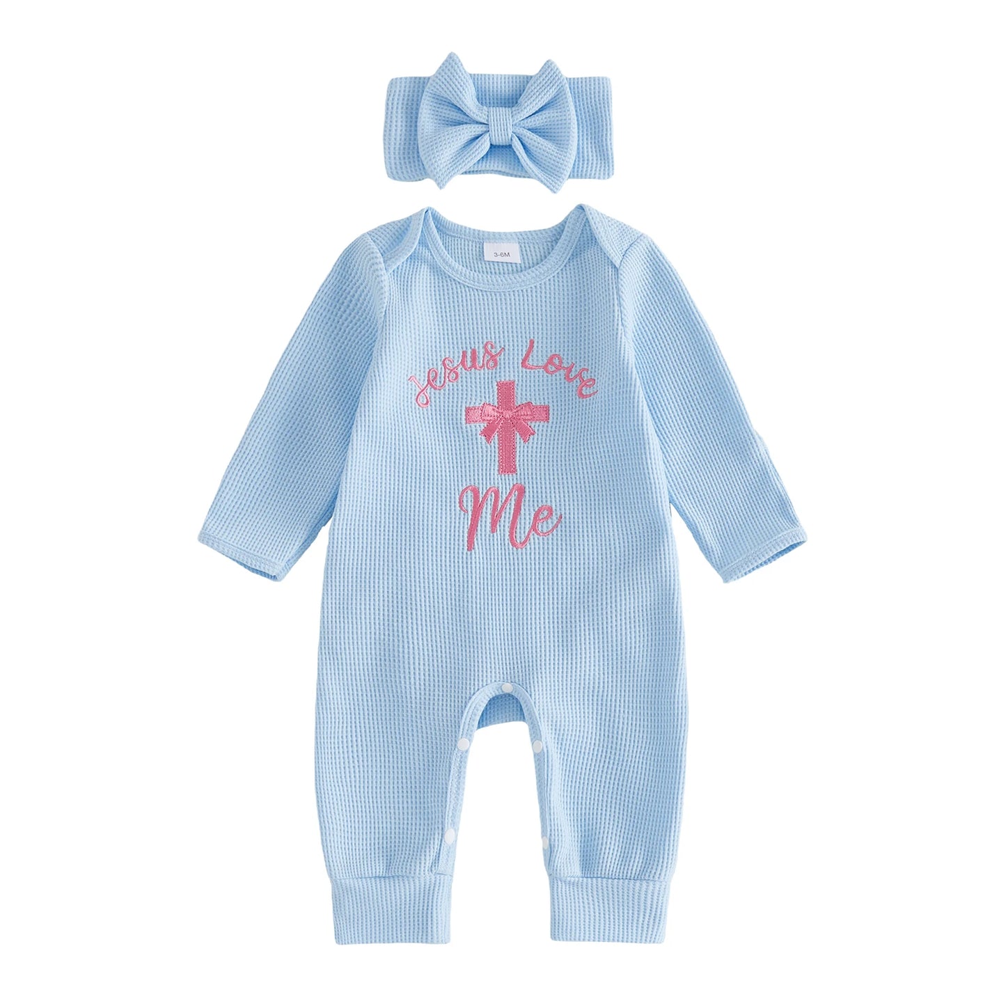 Baby Girls Easter Romper With Bunny Embroidery And Bow Headband