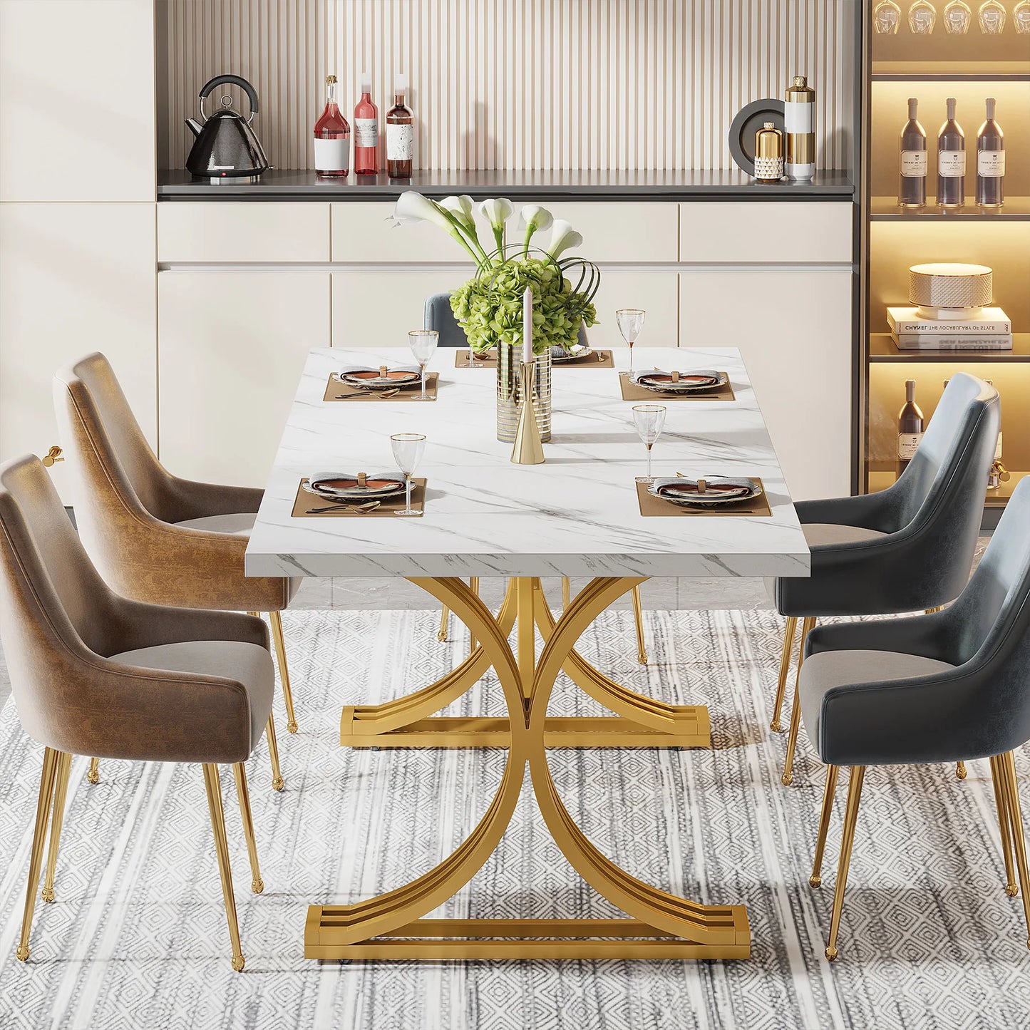 Tribesigns Rectangular Dining Table For Modern Kitchen With Faux Marble