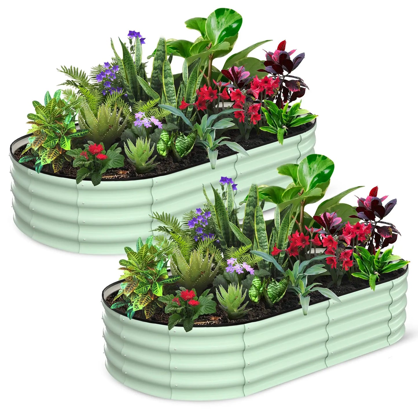 HiMISS Oval Galvanized Steel Raised Garden Bed Planter Box