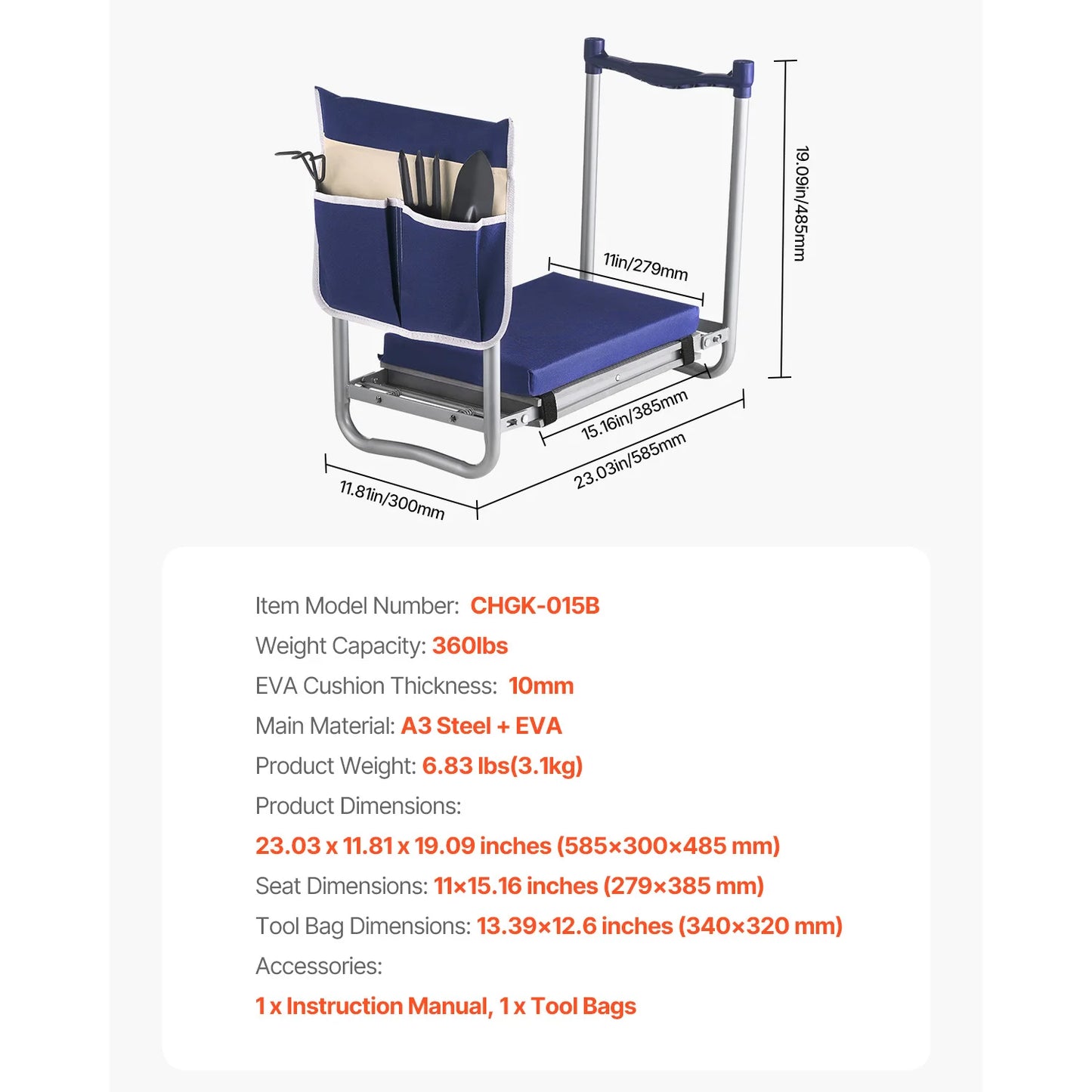 SucceBuy Garden Kneeler and Seat Foldable Stool With Tool Bag
