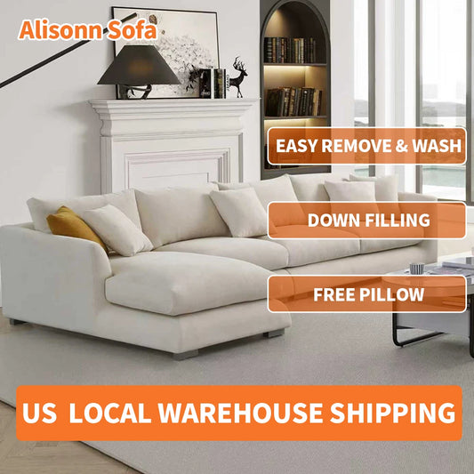 Cloud Down Filled L Shaped Chaise Sofa Living Room