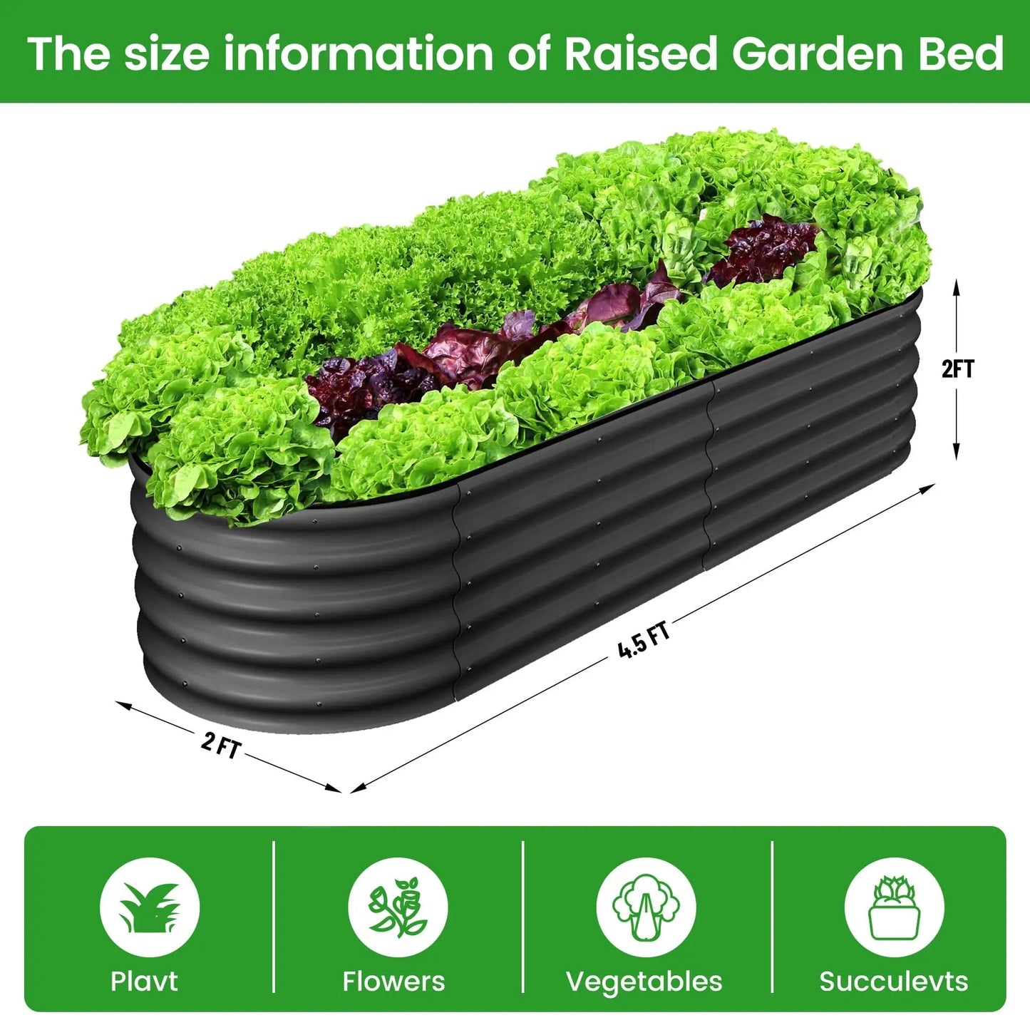 HiMISS Oval Galvanized Steel Raised Garden Bed Planter Box