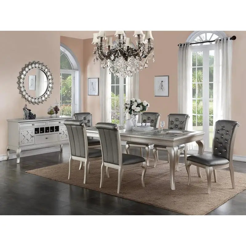 Dini 7pc Rectangular Glass Dining Table Set With Tufted Chairs