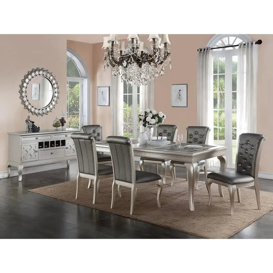 Dini 7pc Rectangular Glass Dining Table Set With Tufted Chairs