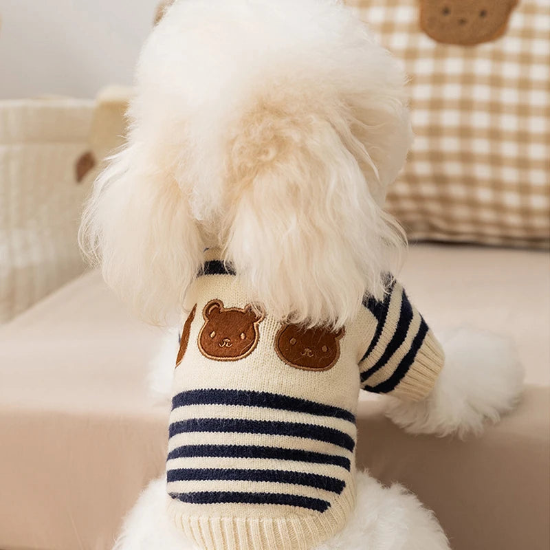 Knitted Dog Sweater Bear Striped Puppy Winter Coat For Dogs