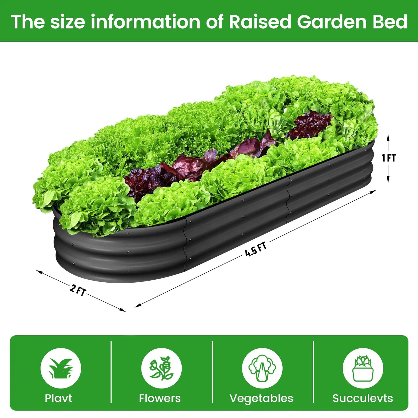 HiMISS Oval Galvanized Steel Raised Garden Bed Planter Box