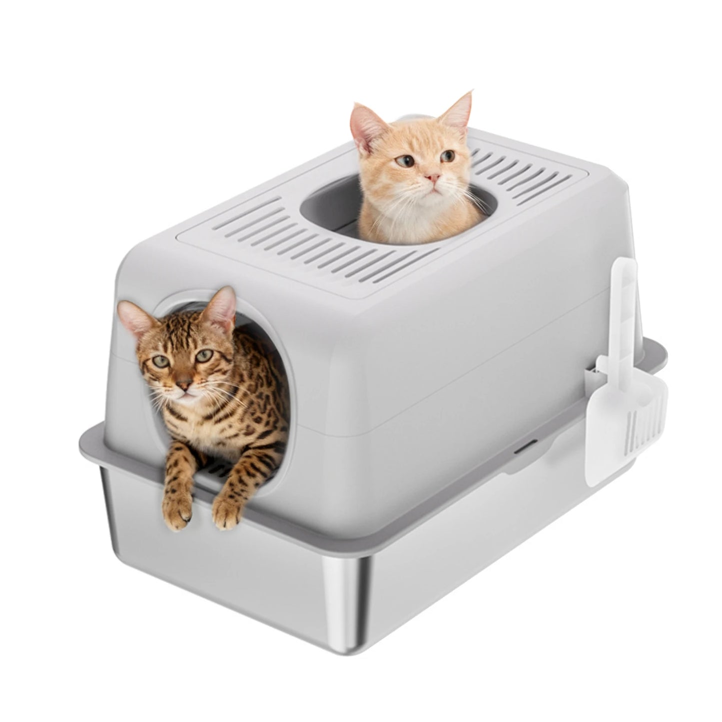 TWISTER.CK Stainless Steel Cat Litter Box Top Front Entry TwoInOne