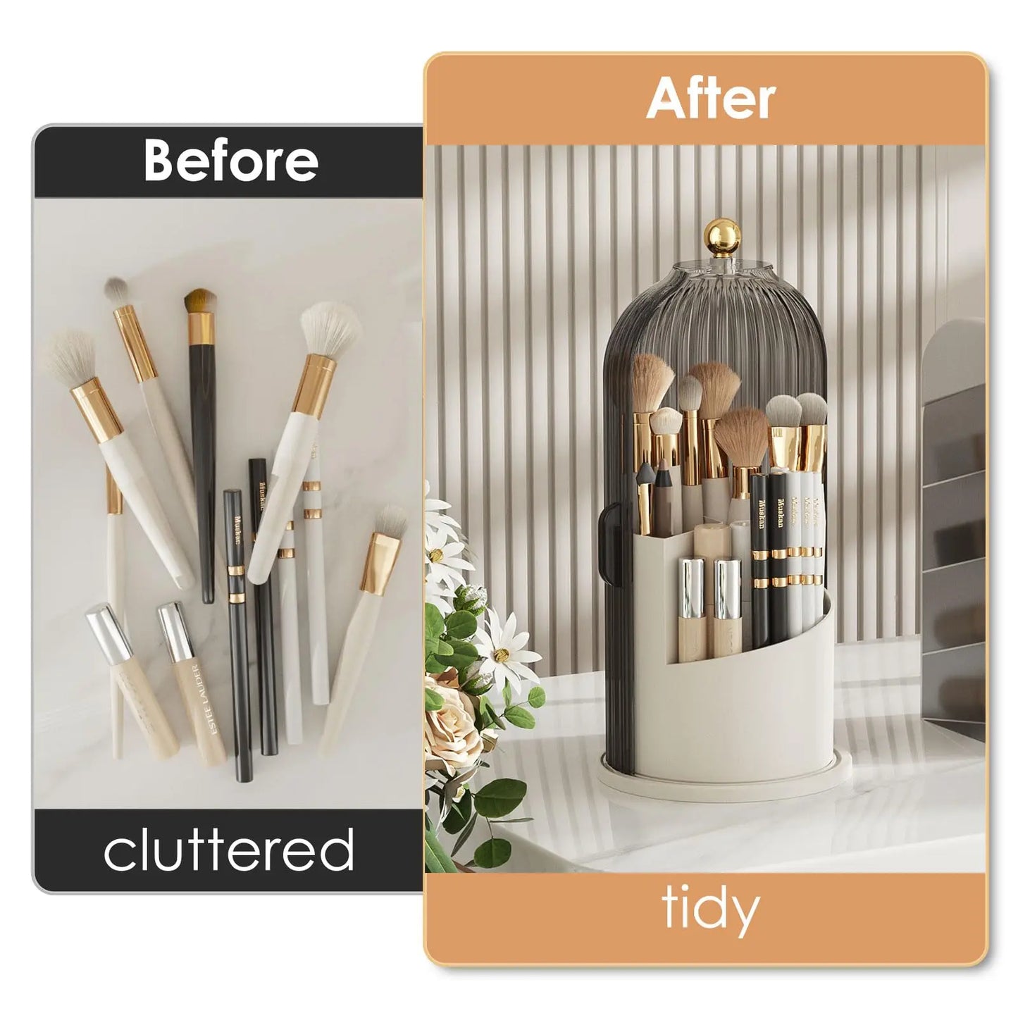 Dustproof Rotating Makeup Brush Holder With Secure Spinning Lid