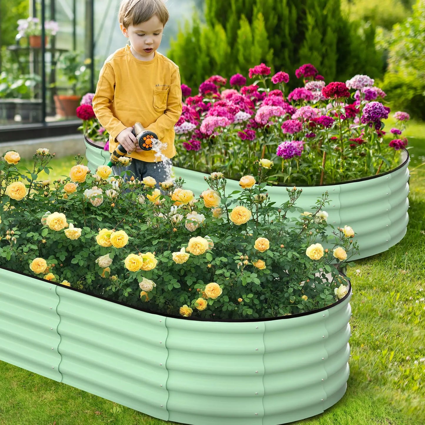 HiMISS Oval Galvanized Steel Raised Garden Bed Planter Box