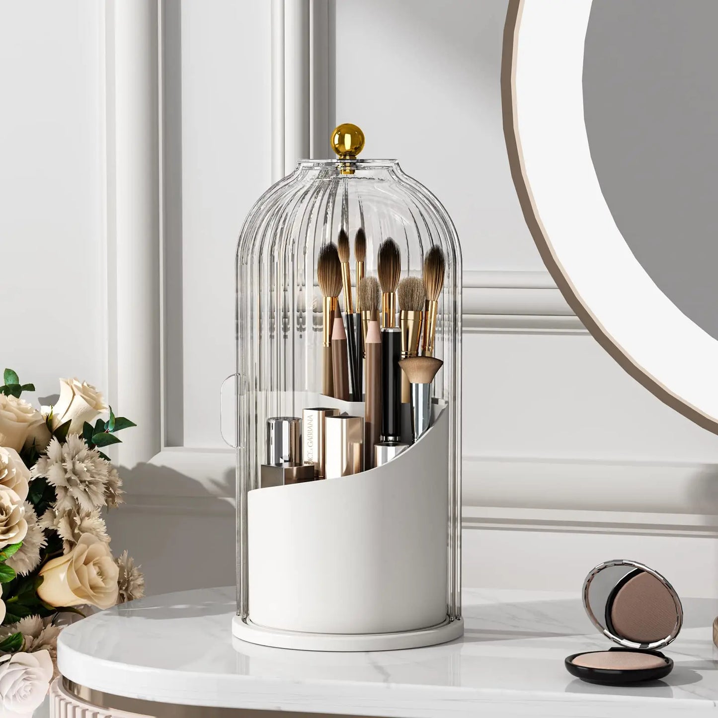 Dustproof Rotating Makeup Brush Holder With Secure Spinning Lid