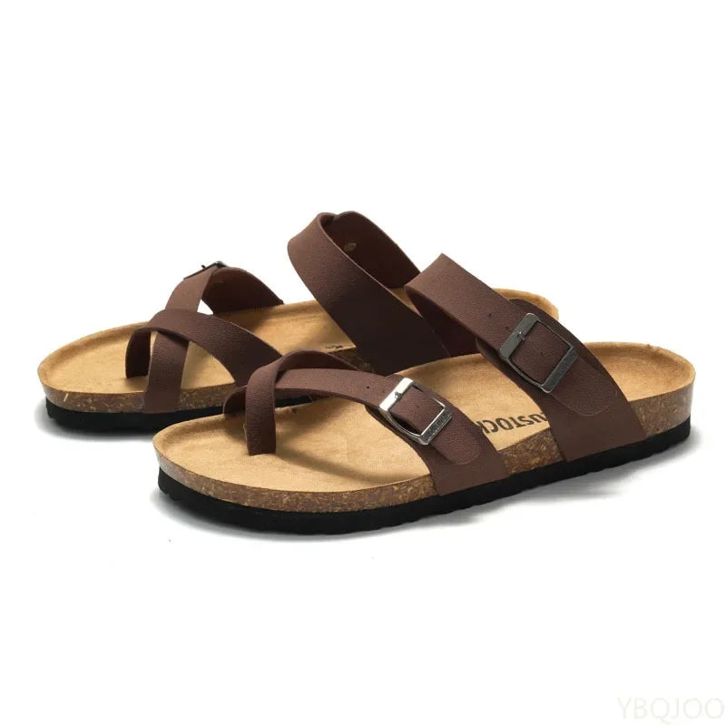 YBQJOO Womens Premium Cork Casual Comfort Flat Slippers