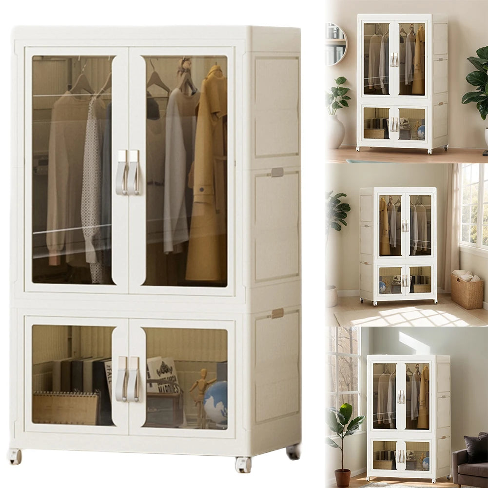 MOJOYCE Portable Collapsible Wardrobe With Hanging Rod Storage Organizer