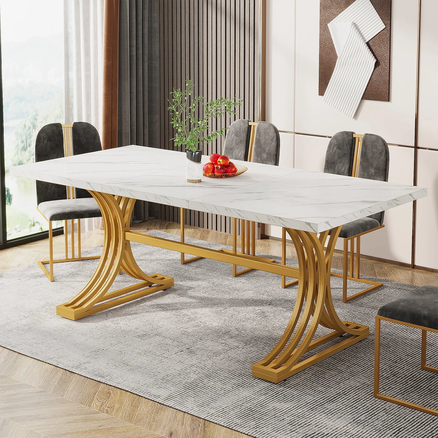 Tribesigns Rectangular Dining Table For Modern Kitchen With Faux Marble
