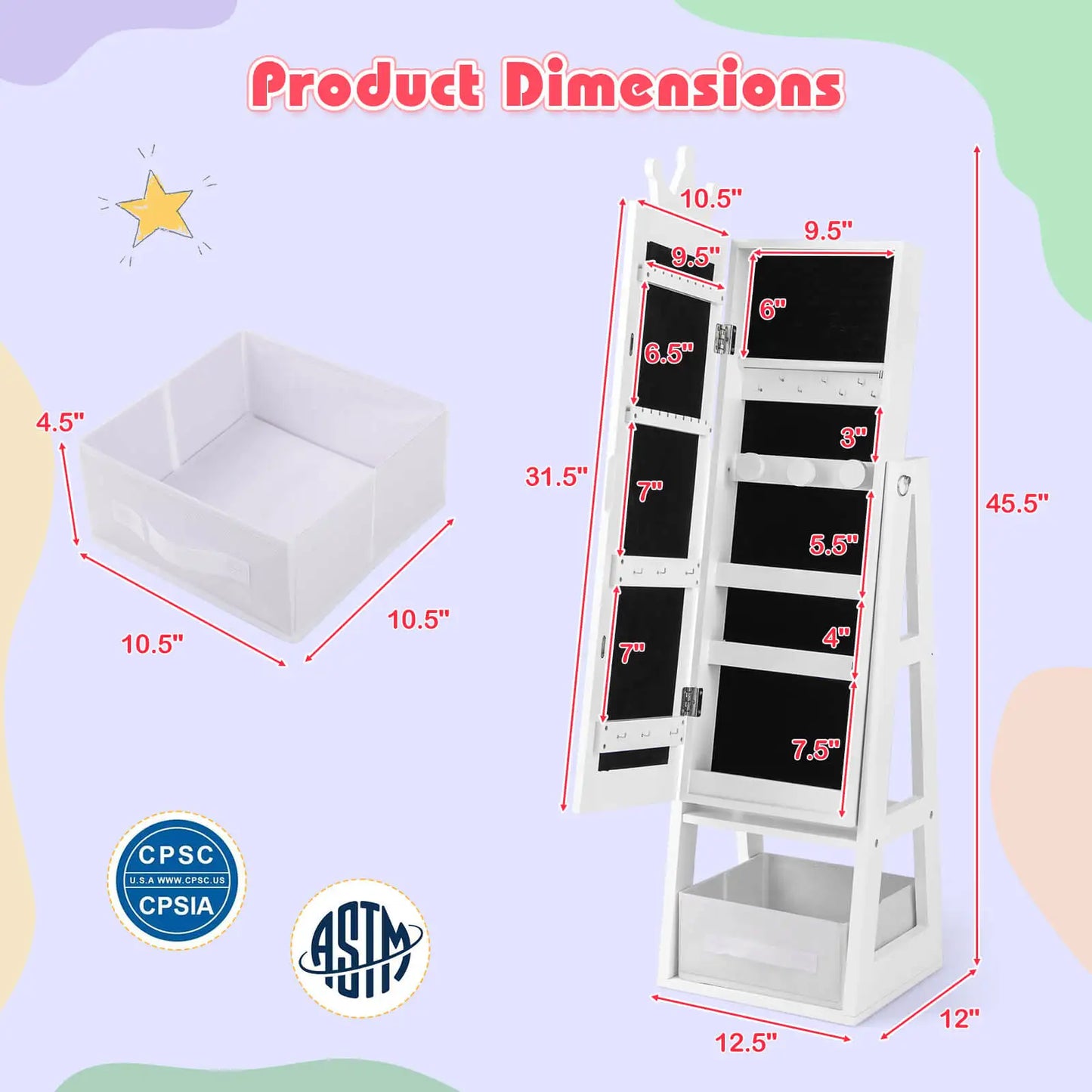 HOMASIS Kids Jewelry Cabinet With Mirror