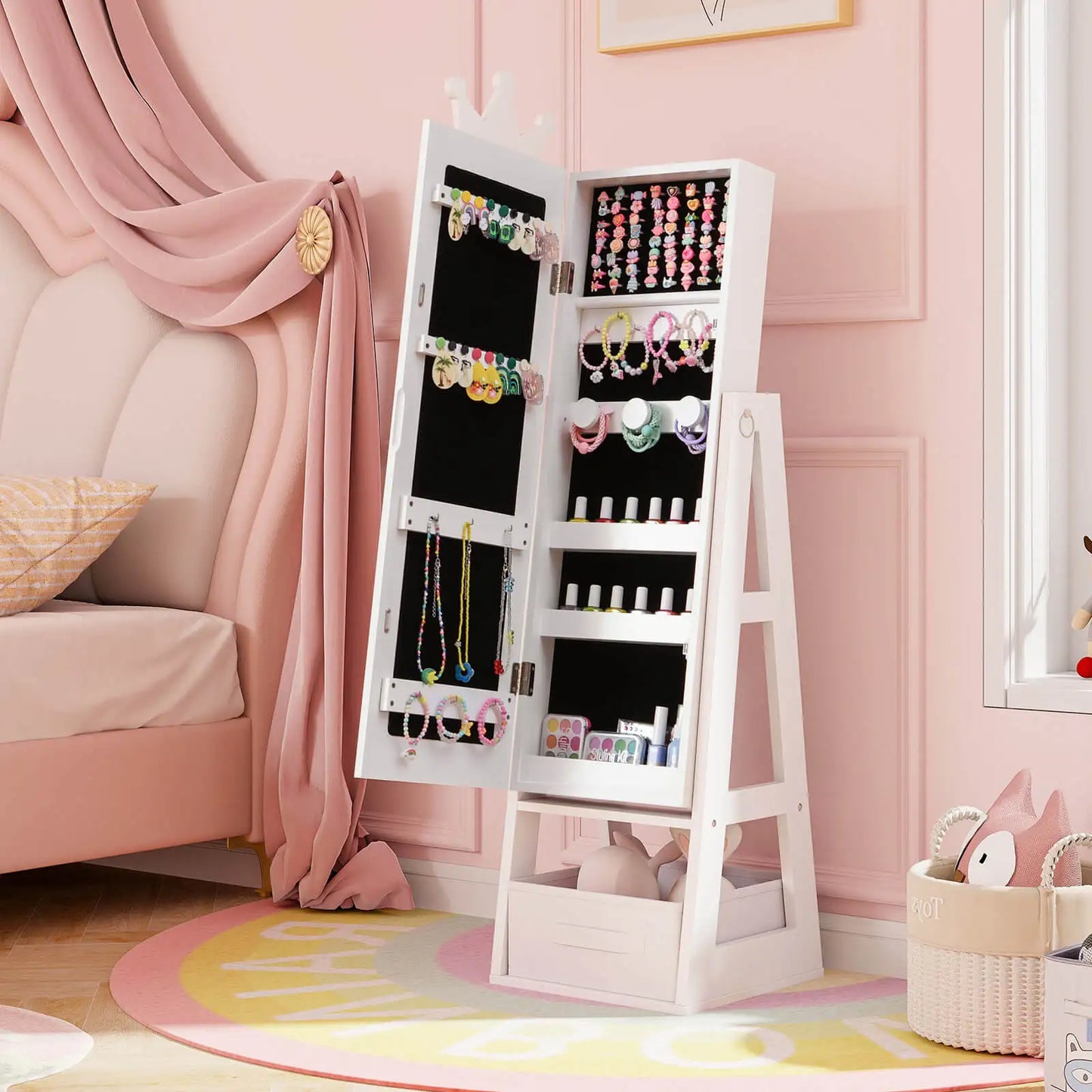 HOMASIS Kids Jewelry Cabinet With Mirror