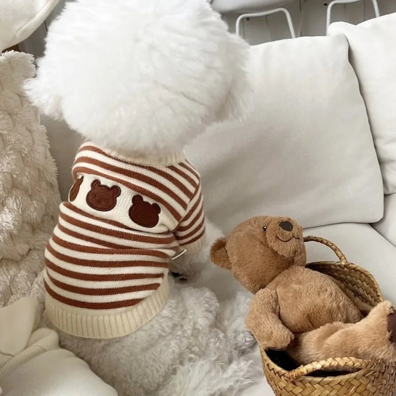 Knitted Dog Sweater Bear Striped Puppy Winter Coat For Dogs